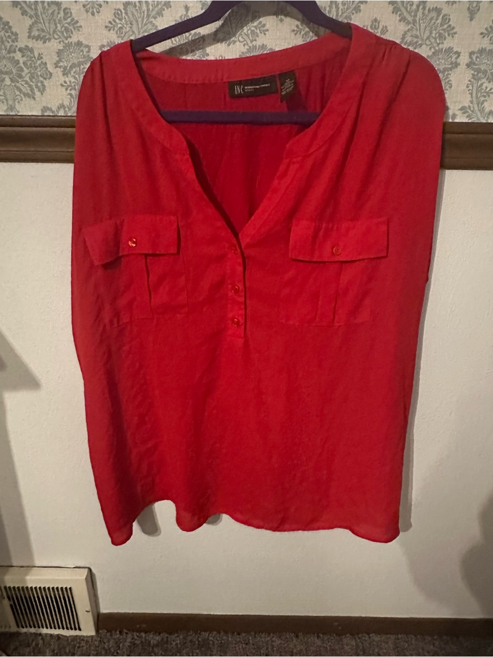 INC International Concepts Red Split-Neck Utility Tunic
